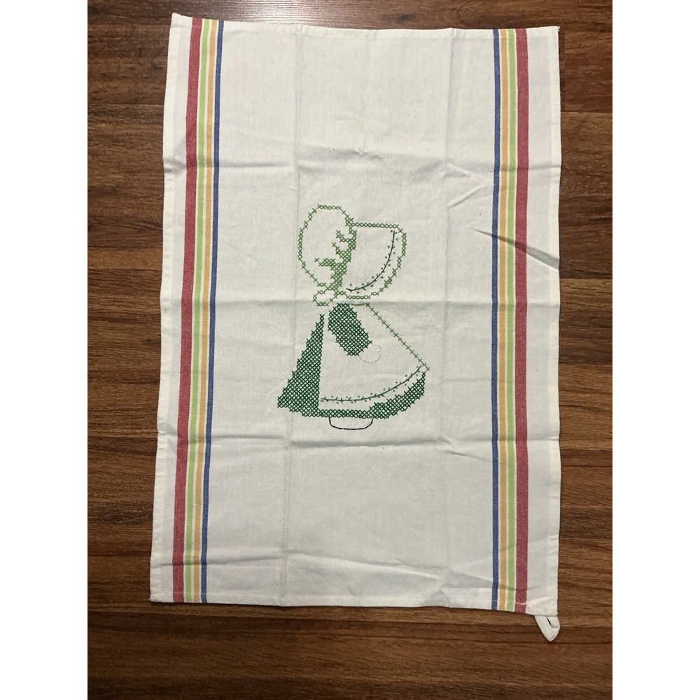 Vtg Hand Embroidered Kitchen Dish Towel Classic Dutch Girl